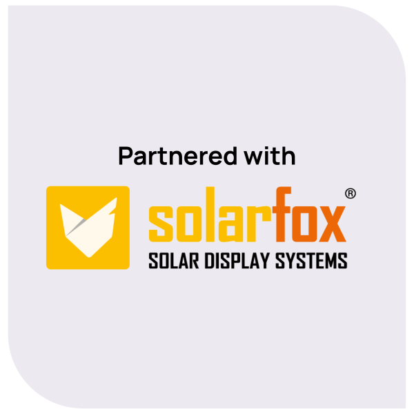 Image of the SolarFox logo with the text partnered with above it